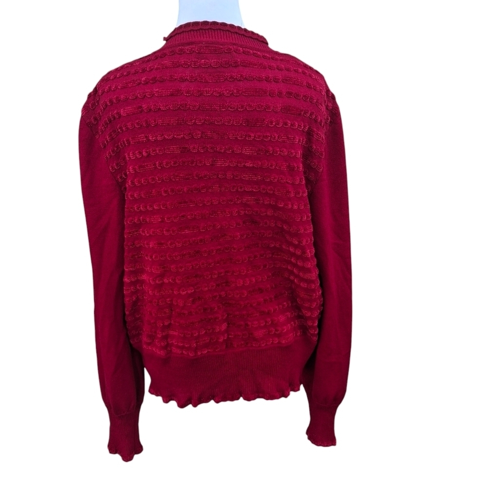 St. John Collection Red Knit Full Zip Long Sleeve Cardigan Sweater Women Size 14 - Picture 6 of 16